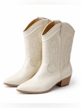 Crown Vintage Ivory Western Ankle Boots Embroidered Cowboy Boot Size 10